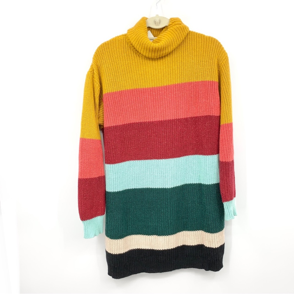 Farm Rio x Anthropologie Women Size Small Sweater Dress Turtleneck Striped Knit
